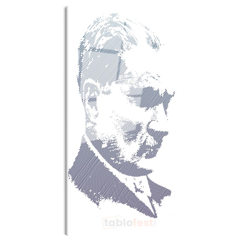 Modern Çizgi Atatürk - Mavi Beyaz Grafik Cam Tablo