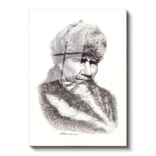 Kürklü Atatürk - Karakalem Kış Portresi Cam Tablo