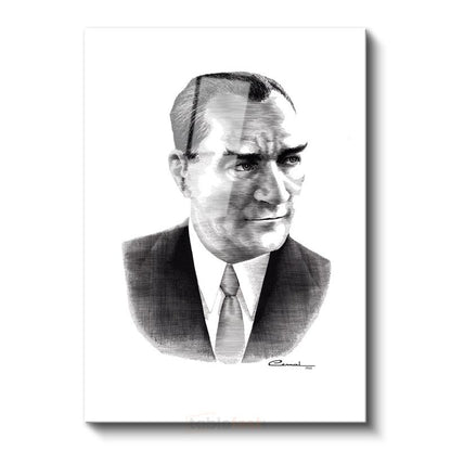 Karakalem Atatürk - İmzalı Portre Cam Tablo