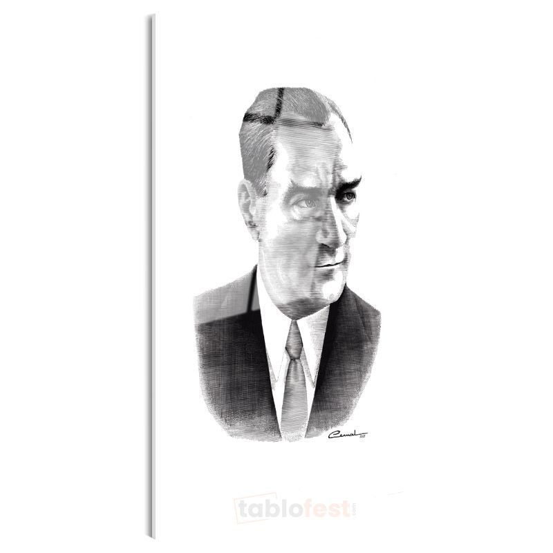 Karakalem Atatürk - İmzalı Portre Cam Tablo