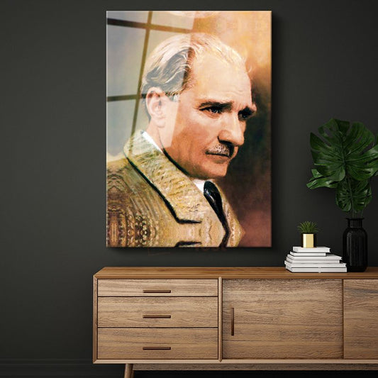 Profil Atatürk - Açık Renk Ceket Portresi Cam Tablo