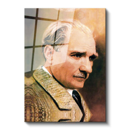 Profil Atatürk - Açık Renk Ceket Portresi Cam Tablo