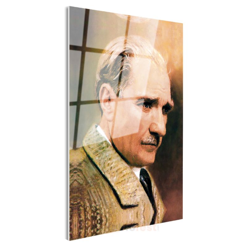 Profil Atatürk - Açık Renk Ceket Portresi Cam Tablo