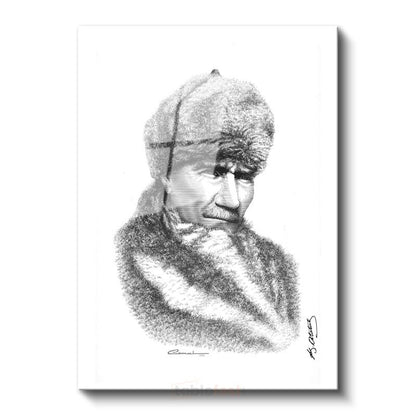 Kürklü Atatürk - İmzalı Karakalem Portre Cam Tablo