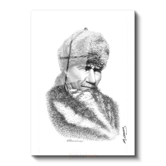 Kürklü Atatürk - İmzalı Karakalem Portre Cam Tablo
