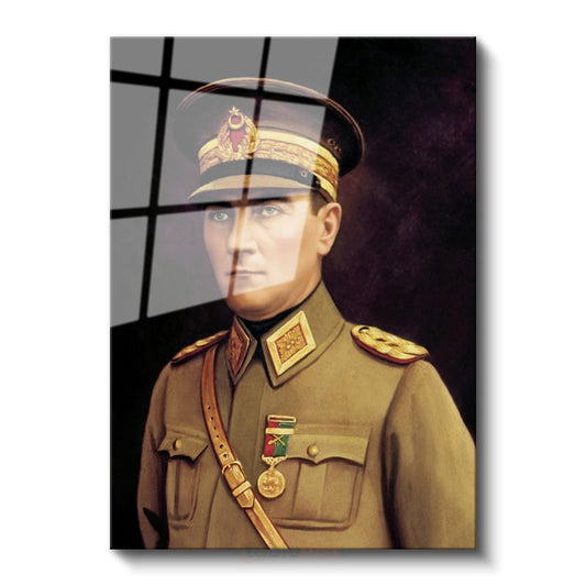Mareşal Üniformalı Atatürk - Madalyalı Portre Cam Tablo