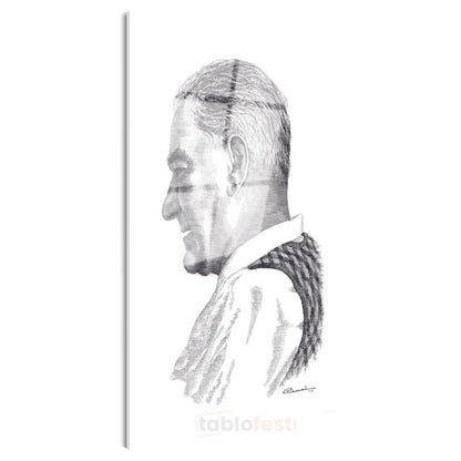Karakalem Profil - Beyaz Yakalı İmzalı Portre Cam Tablo