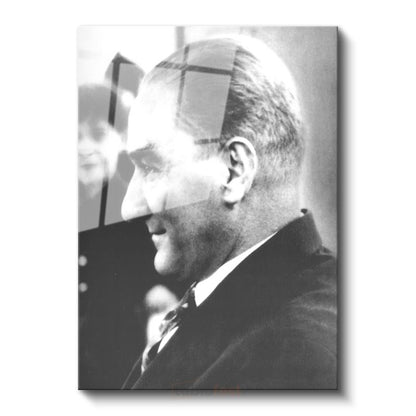 Profil Atatürk - Siyah Beyaz Portre Cam Tablo