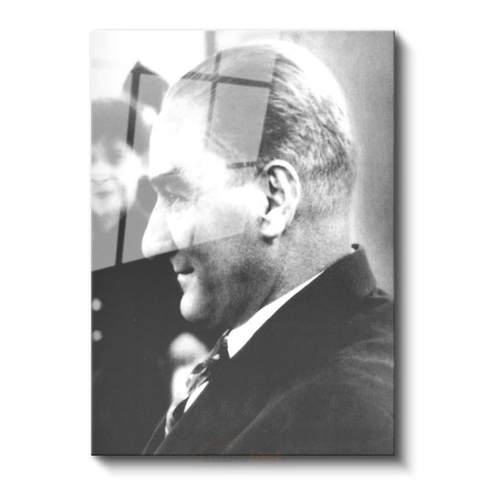 Profil Atatürk - Siyah Beyaz Portre Cam Tablo