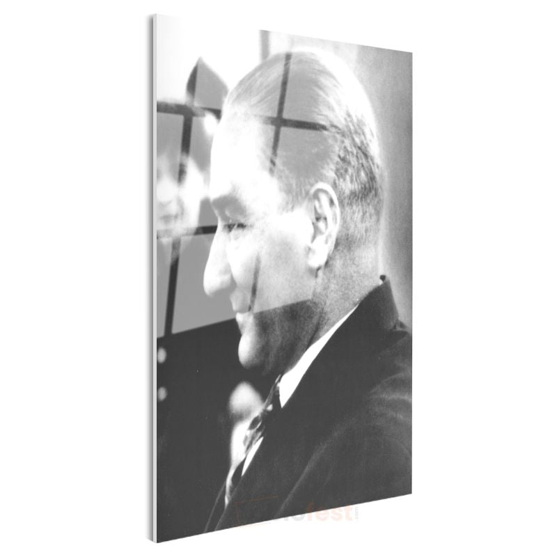 Profil Atatürk - Siyah Beyaz Portre Cam Tablo