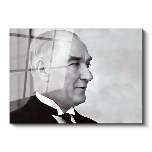 Profil Atatürk - Siyah Beyaz Zarif Portre Cam Tablo