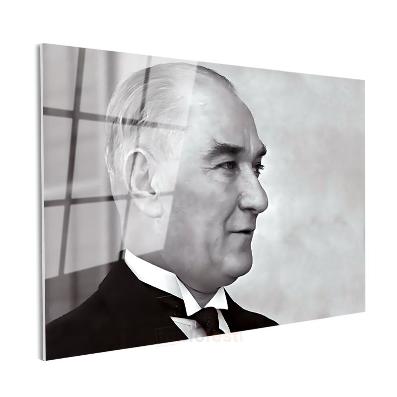 Profil Atatürk - Siyah Beyaz Zarif Portre Cam Tablo