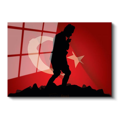 Kırmızı Siluet - Bayrak Fonlu Tasarım Cam Tablo