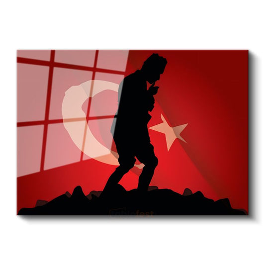 Kırmızı Siluet - Bayrak Fonlu Tasarım Cam Tablo