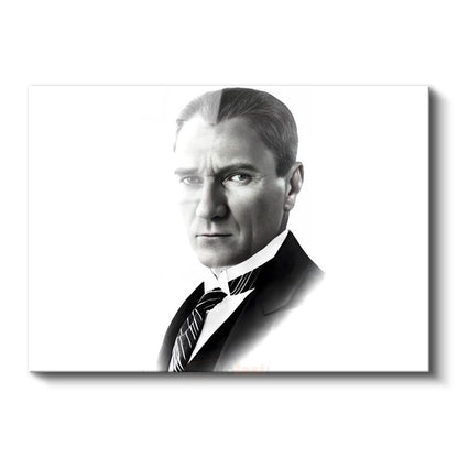 Beyaz Fonlu Atatürk - Siyah Beyaz Portre Cam Tablo