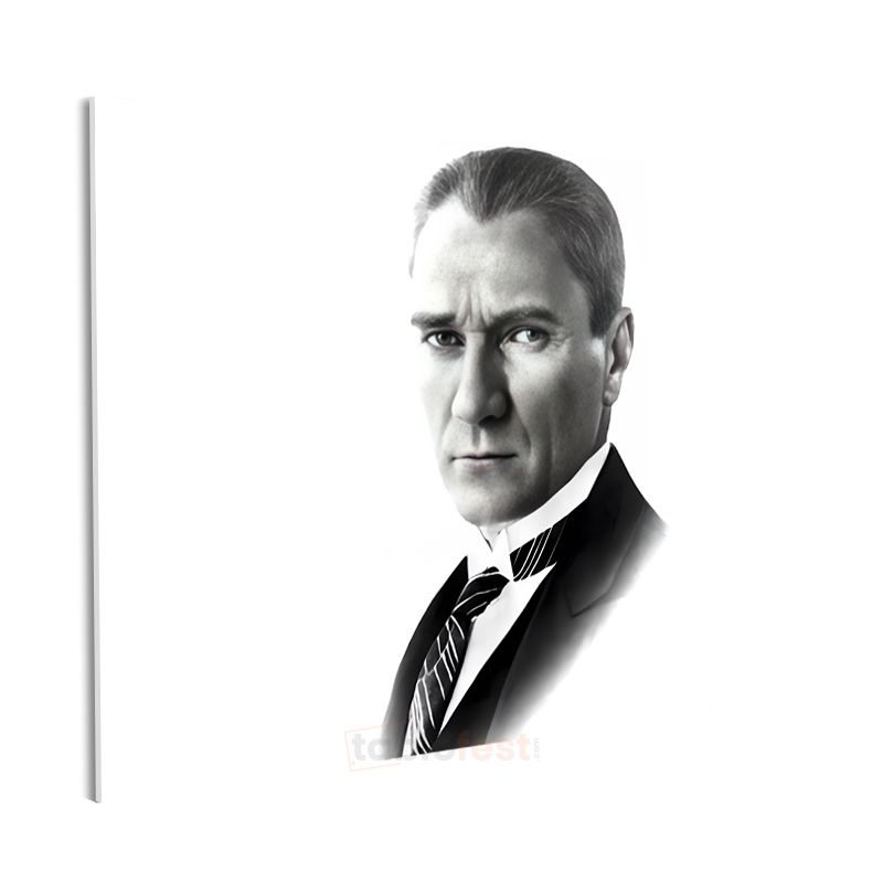 Beyaz Fonlu Atatürk - Siyah Beyaz Portre Cam Tablo