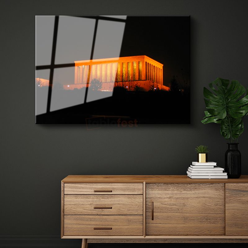 Gece Anıtkabir - Turuncu Işıklı Mimari Cam Tablo