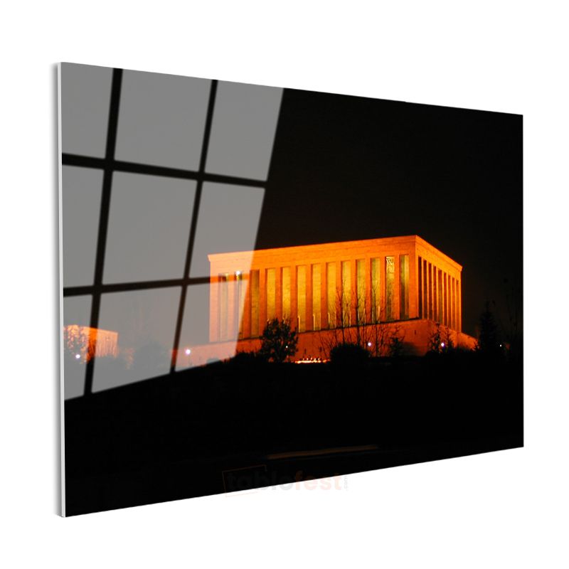 Gece Anıtkabir - Turuncu Işıklı Mimari Cam Tablo