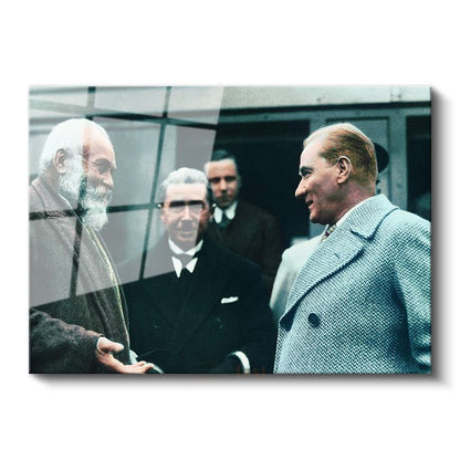 Atatürk ve Diplomatik Görüşme - Devlet Adamlığı Cam Tablo