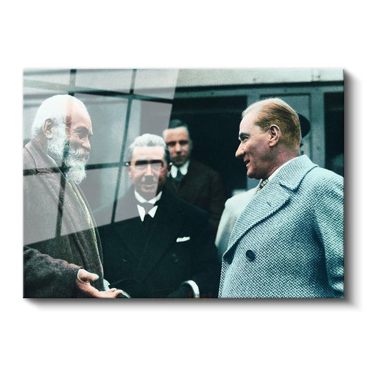 Atatürk ve Diplomatik Görüşme - Devlet Adamlığı Cam Tablo