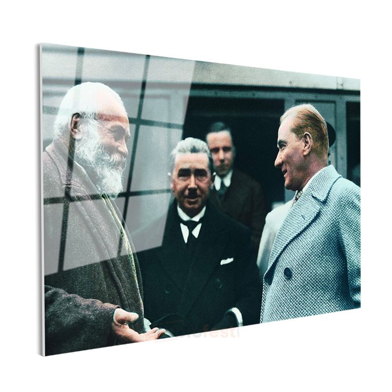Atatürk ve Diplomatik Görüşme - Devlet Adamlığı Cam Tablo