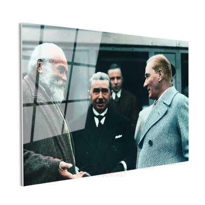 Atatürk ve Diplomatik Görüşme - Devlet Adamlığı Cam Tablo
