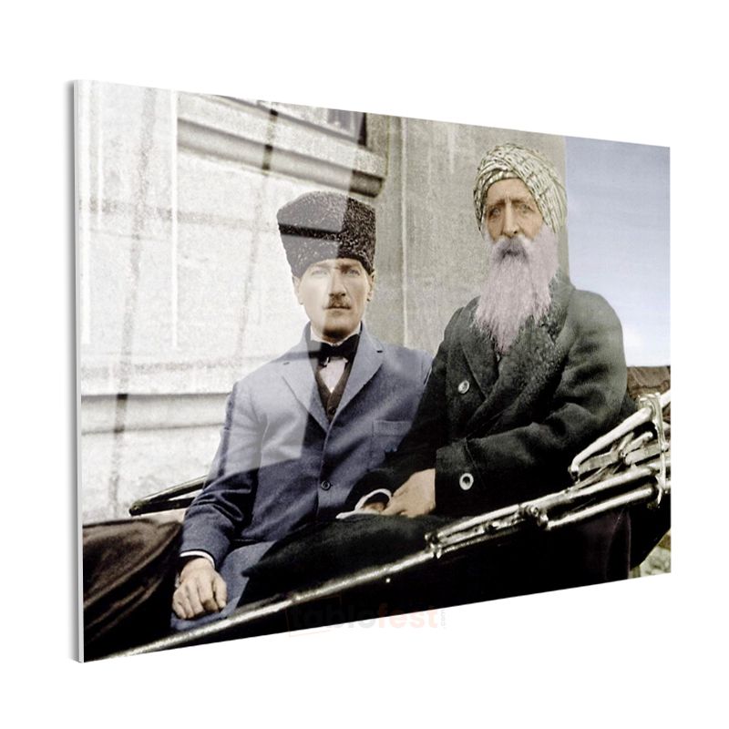Atatürk ve Şeyh Sünusi - Tarihi Buluşma Cam Tablo