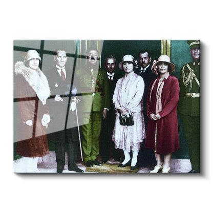 Atatürk ve Yabancı Konuklar - Resmi Kabul Cam Tablo
