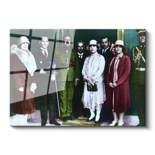 Atatürk ve Yabancı Konuklar - Resmi Kabul Cam Tablo