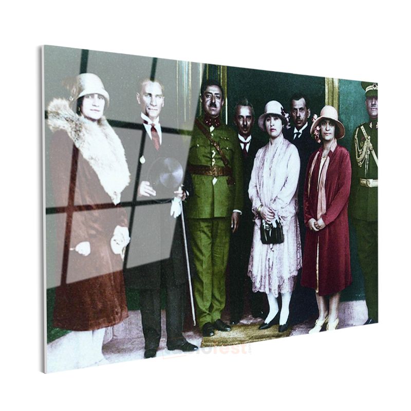 Atatürk ve Yabancı Konuklar - Resmi Kabul Cam Tablo