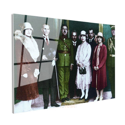 Atatürk ve Yabancı Konuklar - Resmi Kabul Cam Tablo