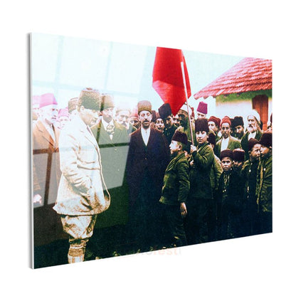 Atatürk ve Gençlik - Bayrak Töreni Cam Tablo