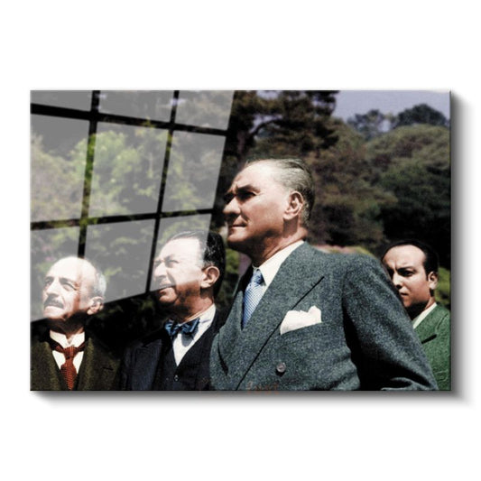Atatürk ve Devlet Adamları - Doğa Gezisinde Cam Tablo