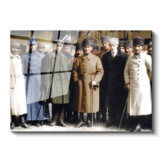 Atatürk ve Silah Arkadaşları - Milli Mücadele Cam Tablo