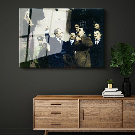 Atatürk ve Devlet Töreni - Selamlama Anı Cam Tablo