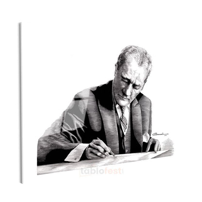 Atatürk ve İmzası - Sanatsal Portre Cam Tablo