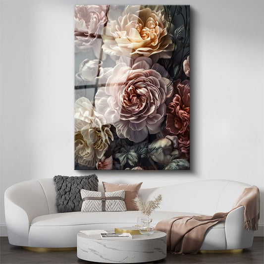 Vintage Şakayıklar - Romantik Pastel Çiçek Cam Tablo