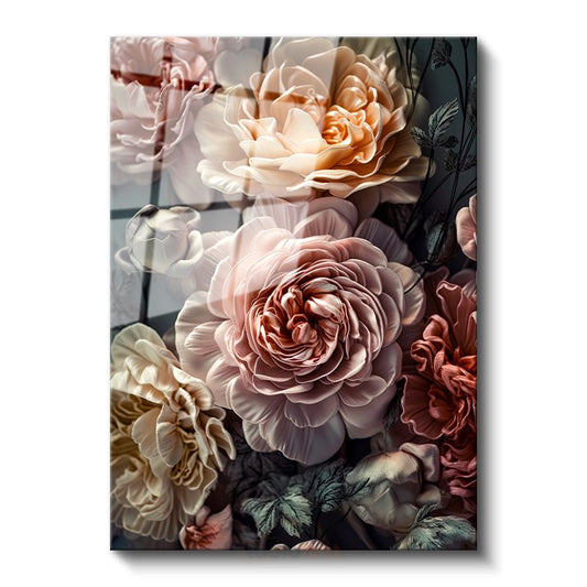 Vintage Şakayıklar - Romantik Pastel Çiçek Cam Tablo