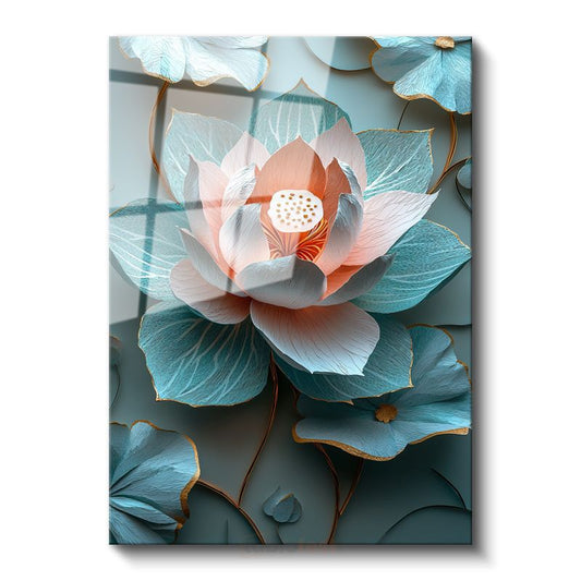 Turkuaz Lotus - Egzotik Mavi Nilüfer Çiçeği Cam Tablo