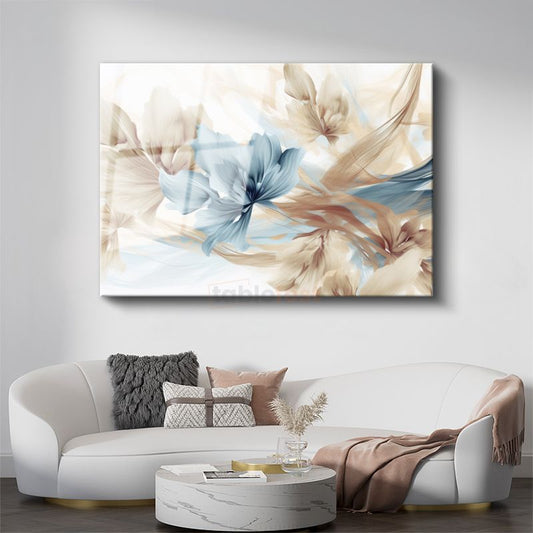 Sulu Boya Yapraklar - Minimalist Çiçek Deseni Cam Tablo