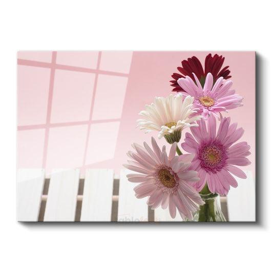 Pembe Gerbera - Romantik Çiçek Buketi Cam Tablo