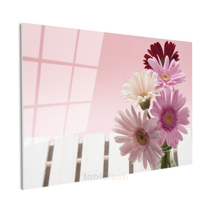 Pembe Gerbera - Romantik Çiçek Buketi Cam Tablo
