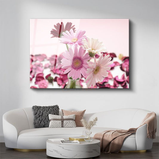 Pembe Gerbera Buketi - Zarif Çiçek Aranjmanı Cam Tablo