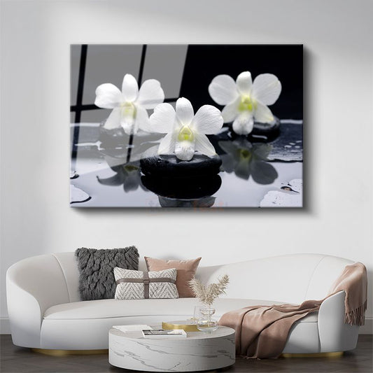 Plumeria Çiçeği - Spa Konseptli Aromaterapi Cam Tablo