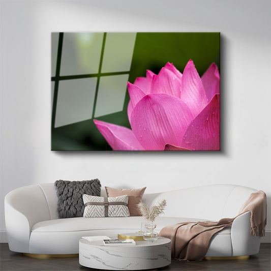 Pembe Lotus - Makro Çekim Çiçek Detayı Cam Tablo