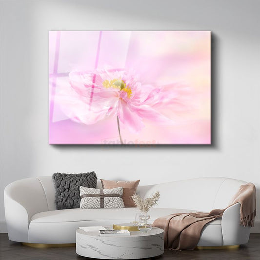 Pembe Şakayık - Yumuşak Pastel Tonlu Çiçek Cam Tablo