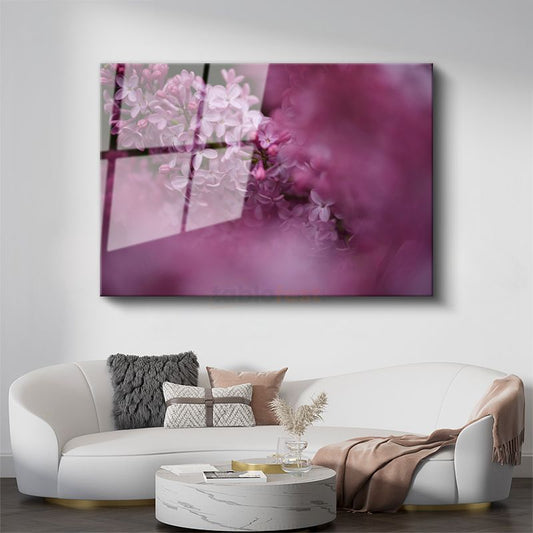 Leylak Çiçekleri - Pembe Tonlarda Romantik Portre Cam Tablo