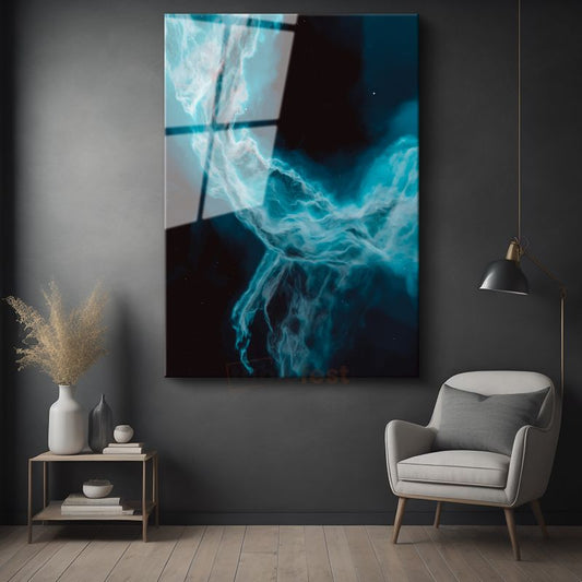 Turkuaz Nebula - Kozmik Enerji Akışı Cam Tablo
