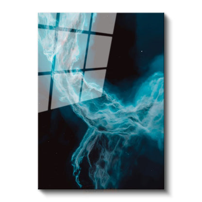 Turkuaz Nebula - Kozmik Enerji Akışı Cam Tablo