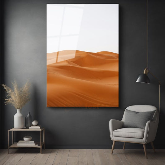 Altın Çöl - Minimalist Kum Tepeleri Cam Tablo